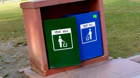 Waste Disposal Solutions: Dry and Wet Dustbins near India Gate Stock Footage 263657326