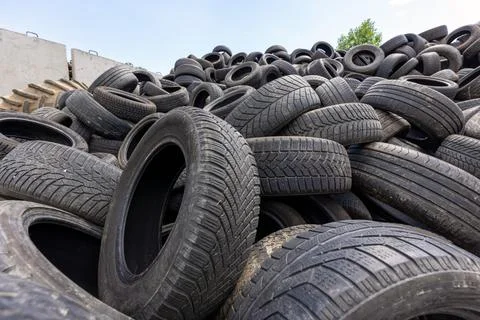Waste disposal, a stack of automobile and truck tires, close up shot 写真素材