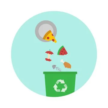 Waste food and trash can .Waste recycling concept Stock Illustration