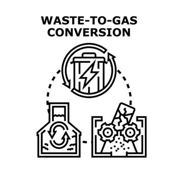Waste to gas conversion process concept diagram Stock Illustration