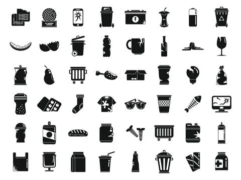 Waste icons set simple . Garbage food Stock Illustration