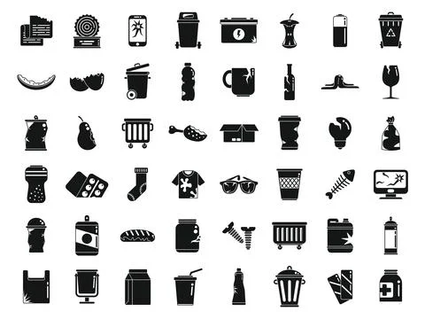 Waste icons set simple vector. Garbage food Stock Illustration