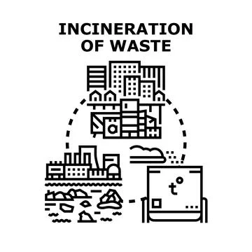 Waste incineration process generating energy from refuse Stock Illustration