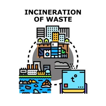 Waste incineration process generating energy from refuse Stock Illustration