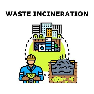 Waste incineration process for urban garbage management Stock Illustration