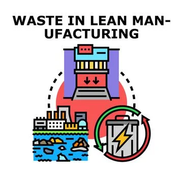 Waste in lean manufacturing minimizing environmental impact Stock Illustration