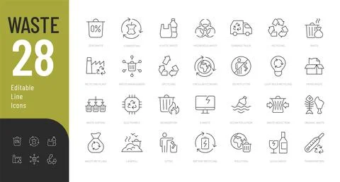 Waste Line Editable Icons set. Stock-Illustration