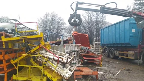Waste loading with crane mechanical arm Stock Footage 171150858