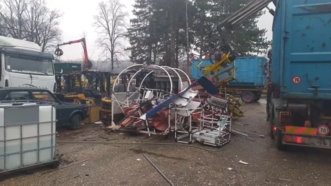 Waste loading with two crane mechanical arms Stock Footage 171150860