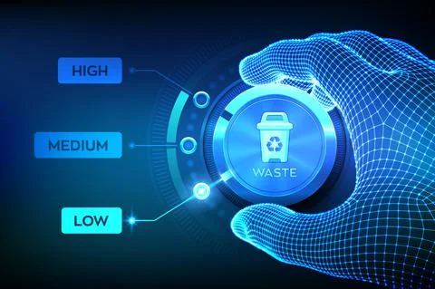 Waste management concept. Wireframe hand setting waste level button on lowest Stock Illustration