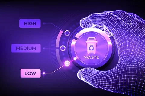 Waste management concept. Wireframe hand setting waste level button on lowest イラスト素材