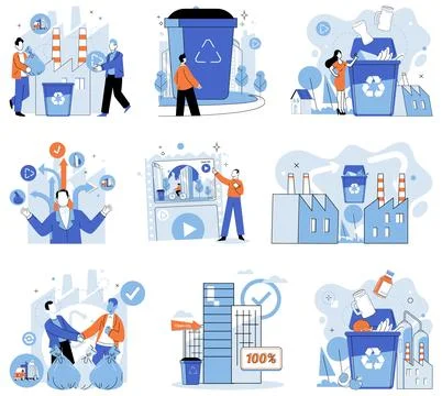 Waste management. Material circulation within waste management system is Ilustração Stock