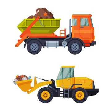 Waste Management or Garbage Processing with Machine Engaged in Trash Treatment Illustrazione stock