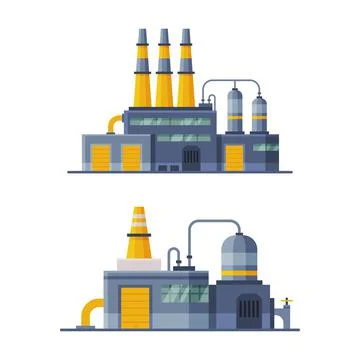 Waste Management or Garbage Processing Factory or Plant Vector Set Stock Illustration