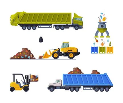 Waste Management or Garbage Processing with Machine Engaged in Trash Treatment Stock Illustration