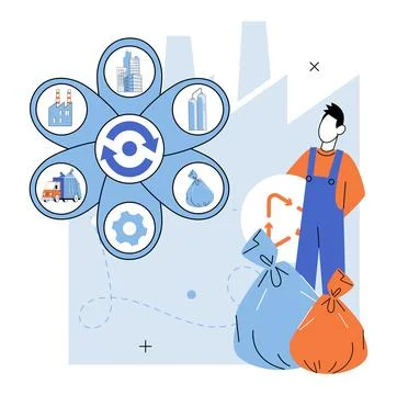 Waste management. Pollution can be mitigated through responsible waste Stock Illustration
