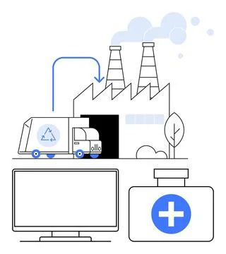 Waste Management Process in Eco-Friendly Factory with Medical Waste Handlin.. Stock Illustration