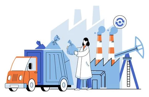 Waste management. Separation recyclables from garbage facilitates recycling イラスト素材