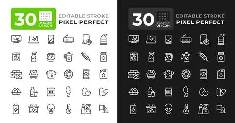 Waste management system line ui icon set for light and dark mode Stock Illustration