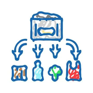 Waste management waste sorting icon doodle illustration Stock Illustration