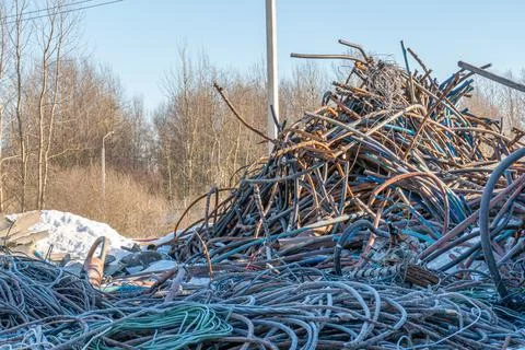 Waste of old copper cables in the shell. Stock Photos