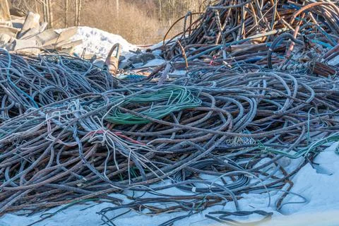 Waste of old copper cables in the shell. Stock Photos