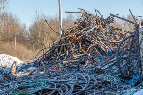 Waste of old copper cables in the shell. Stock Photos