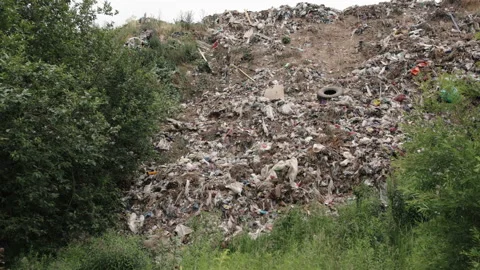 Waste piles or dumps, garbage dump piles or dumps, garbage dump piles or dumps Stock Footage 213602110