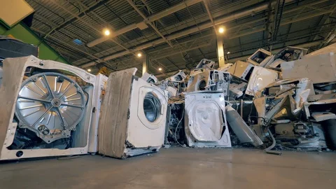 Waste, plastic trash, garbage recycling plant. Landfill unit with a pile of Stock-Footage 128111246