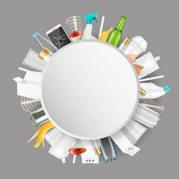 Waste pollution frame, vector illustration. Save environment, reduce household Stock Illustration