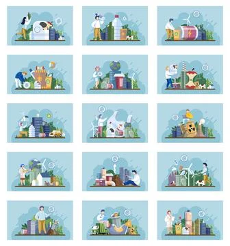 Waste pollution. Unsorted trash . Rubbish and trash bags dump. Pile of waste Stock Illustration