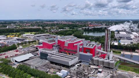 Waste processing facility with recycling infrastructure in Europe Stock Footage 336954515