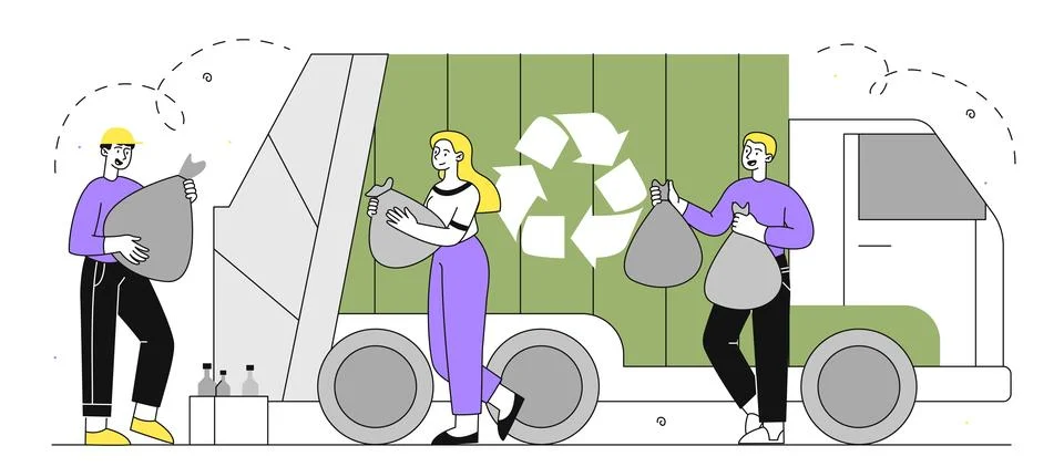 Waste processing people vector linear イラスト素材