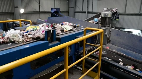 Waste processing plant conveyor, technological, production line Stock Footage 169159270