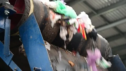 Waste processing plant conveyor, technological, production line Stock Footage 169159660