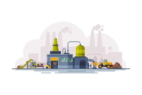 Waste Processing Plant, Garbage Collection, Separation and Recycling Concept イラスト素材