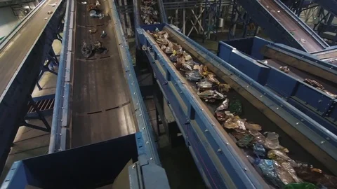 Waste processing plant. Waste on shipping tape. Waste sorting Stock Footage 101286954