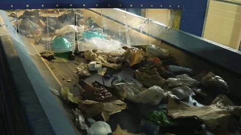 Waste processing plant. Waste on shipping tape. Waste sorting Stock Footage 101287301