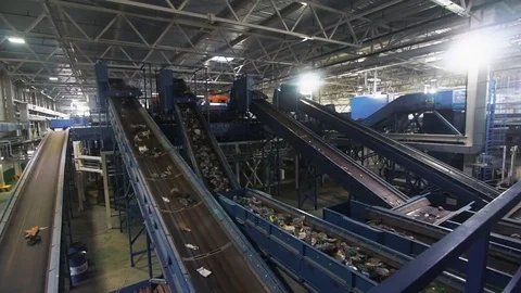 Waste processing plant. Waste on shipping tape. Waste sorting Video stock 101287438