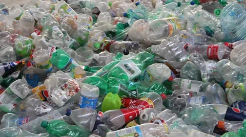 Waste processing - plastic bottles at recycling center Video stock 33578075