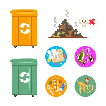 Waste Processing with Recycle Dustbin and Dump Vector Set Stock Illustration