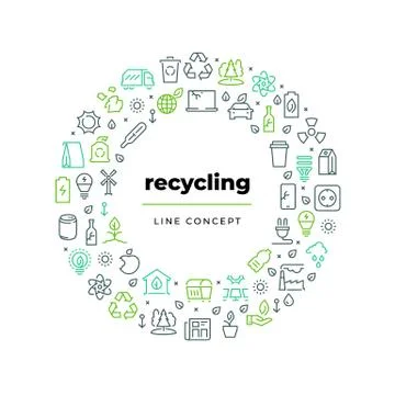 Waste recycle line concept. Zero waste environment plastic garbage reuse bio Stock Illustration