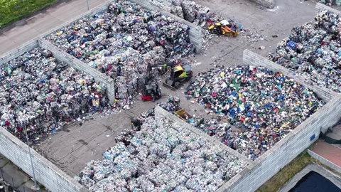Waste recycling facility processes plastic waste for recovery Video stock 337910893