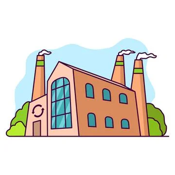 Waste recycling factory. Ecologic objects. Factory building. Ilustración de archivo