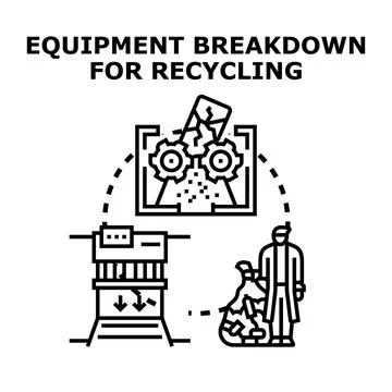 Waste recycling process with breakdown equipment concept Stock Illustration