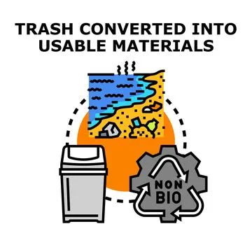Waste recycling process converting trash into reusable materials Stock Illustration
