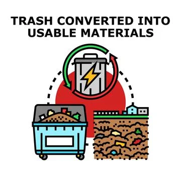 Waste recycling process creating usable materials concept Stock Illustration