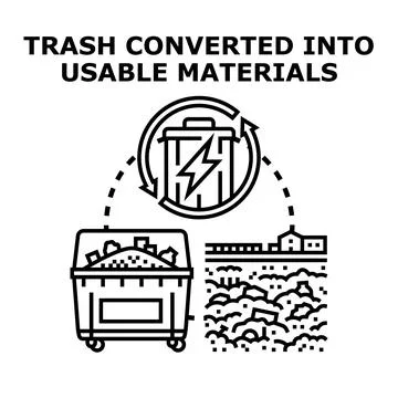 Waste recycling process creating usable materials concept Stock Illustration