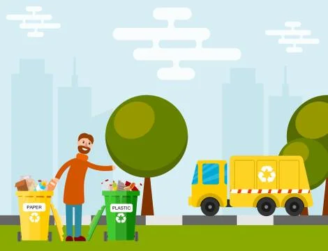 Waste recycling vector garbage process factory truck brought processing industry イラスト素材