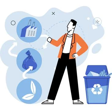 Waste recycling. Vector illustration. Saving environment through recycling is Stock Illustration